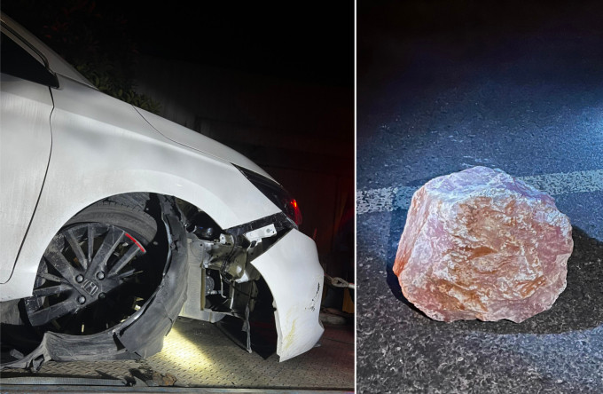 Viên đá gây tai nạn cho chiếc Honda City. Ảnh:Quang Chung