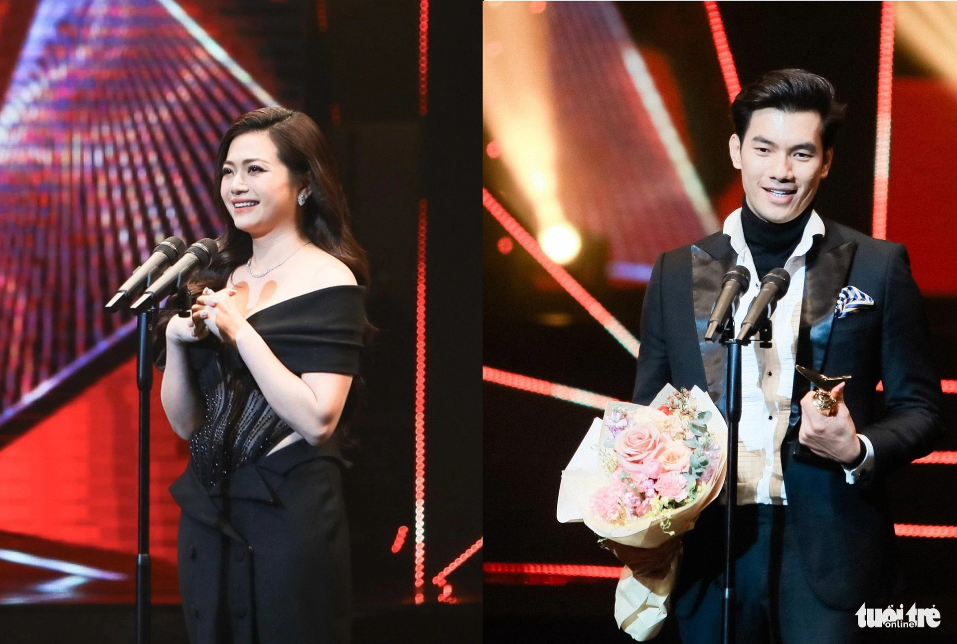 Kiều Anh (trái) là Diễn viên nữ ấn tượng và Nhan Phúc Vinh là Diễn viên nam ấn tượng của năm - Ảnh: DANH KHANG
