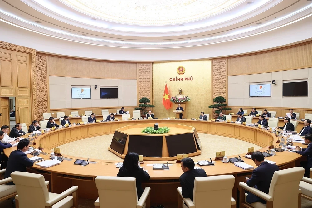 Phiên họp Chính phủ chuyên đề xây dựng pháp luật tháng 12/2023. (Ảnh: Dương Giang/TTXVN)