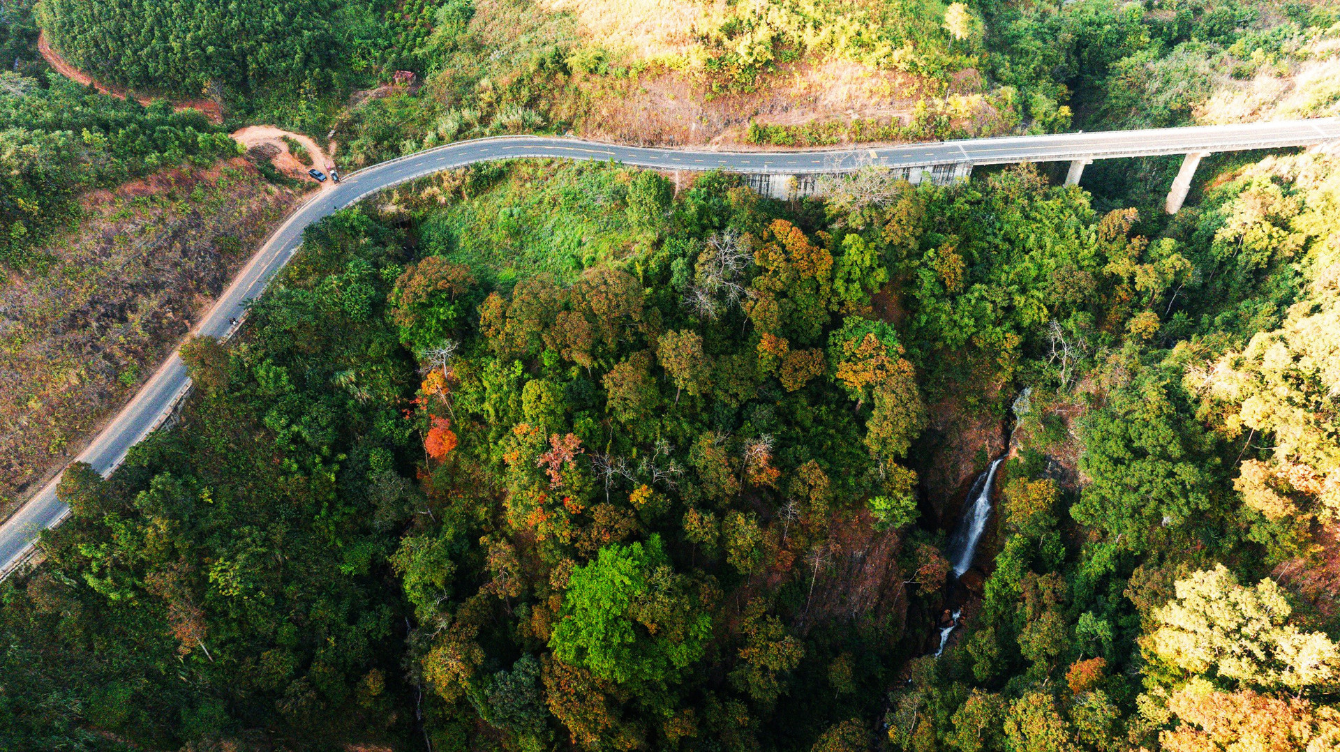Tuyến đường tránh mới được làm thay tuyến đường cũ men qua rừng già dẫn từ huyện Kon Rẫy lên Măng Đen - Ảnh: HÀ NGUYÊN