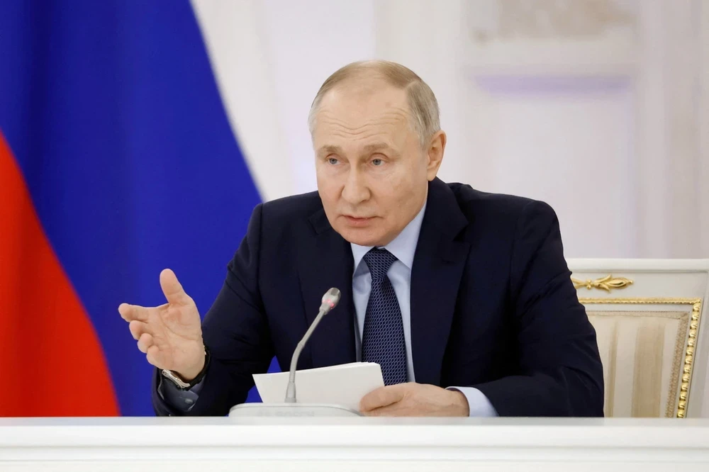 Tổng thống Nga Vladimir Putin phát biểu trong cuộc họp ở Moskva ngày 27/12/2023. (Ảnh: AFP/TTXVN)