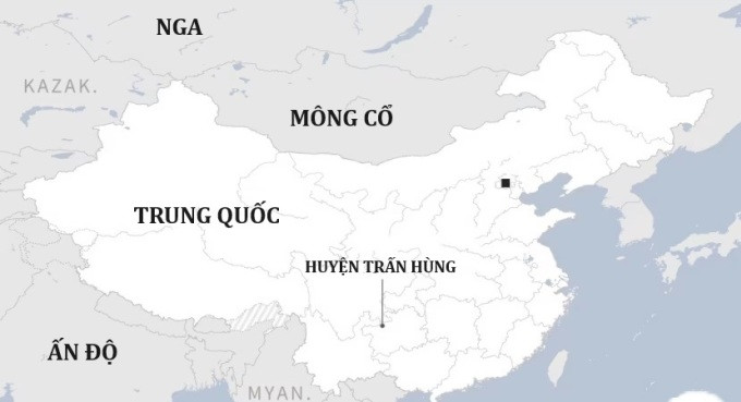 Vị trí huyện Trấn Hùng, tỉnh Vân Nam, Trung Quốc. Đồ họa: AFP