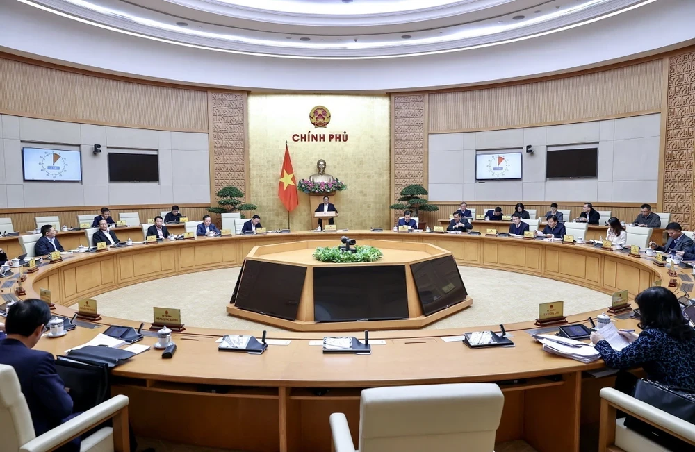 Phiên họp Chính phủ chuyên đề về xây dựng pháp luật tháng 1 năm 2024. (Ảnh: Dương Giang/TTXVN)