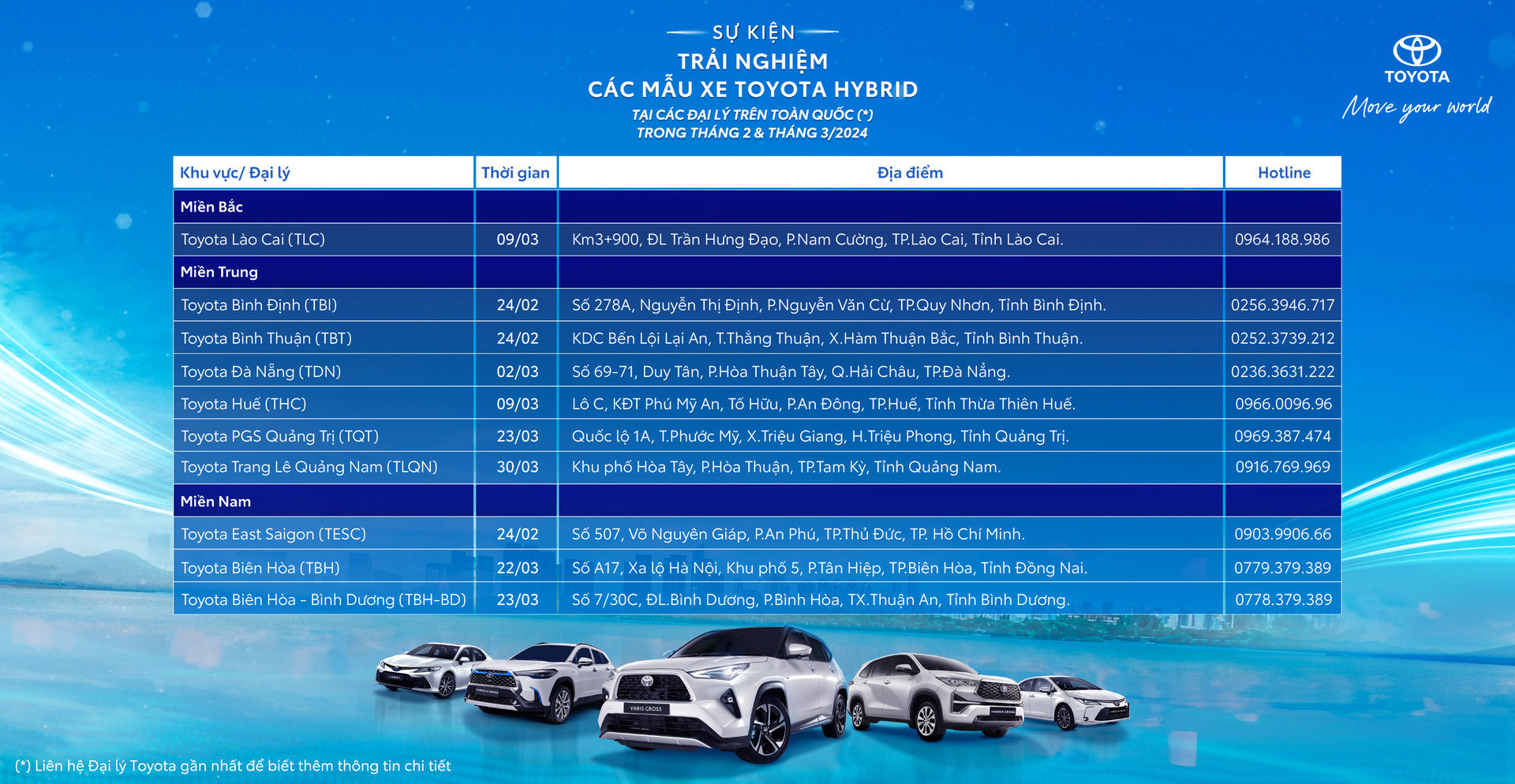 Chi tiết lịch trình sự kiện trải nghiệm Toyota Hybrid tháng 2 & 3.