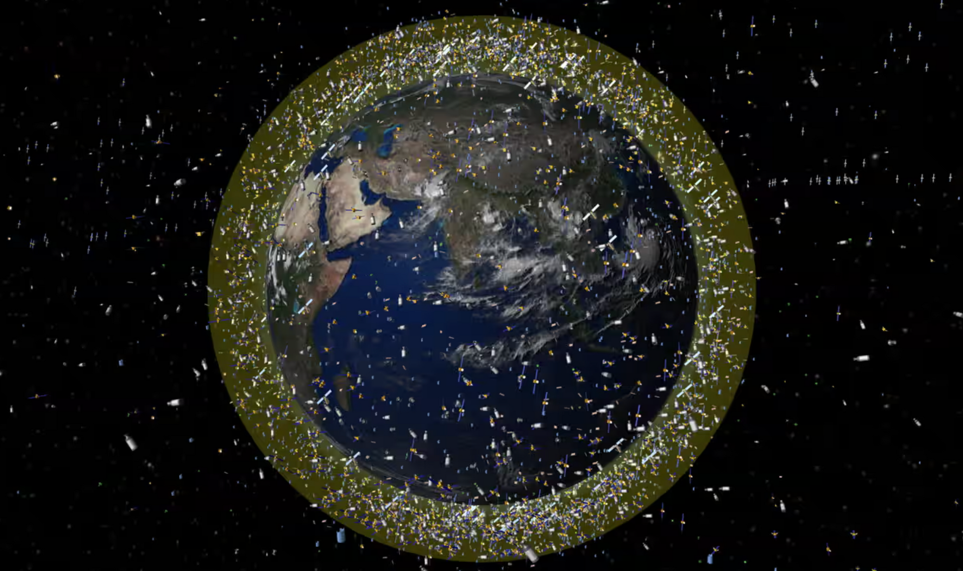 Ảnh mô phỏng số lượng rác vũ trụ trôi nổi xung quanh quỹ đạo Trái đất - Ảnh: ESA