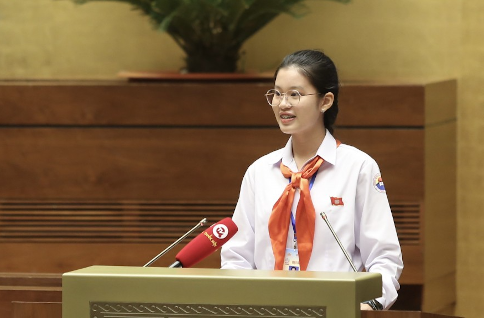 Đặng Cát Tiên, học sinh lớp 9, trường THCS Thái Nguyên (TP Nha Trang, Khánh Hòa). Năm 2023, Tiên là đại biểu tham dự phiên họp giả định 