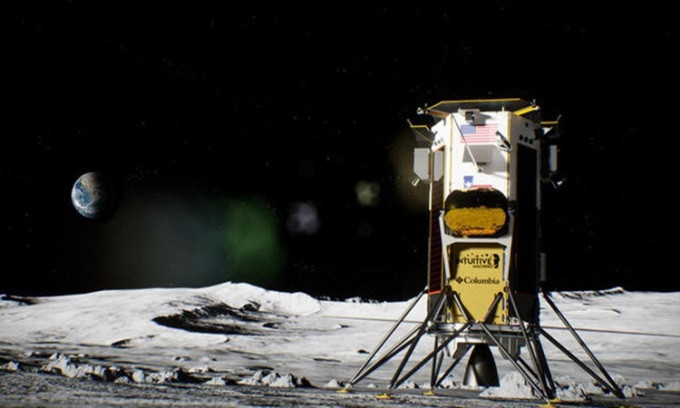 Mô phỏng tàu Odysseus hạ cánh trên Mặt Trăng. Ảnh: CBS