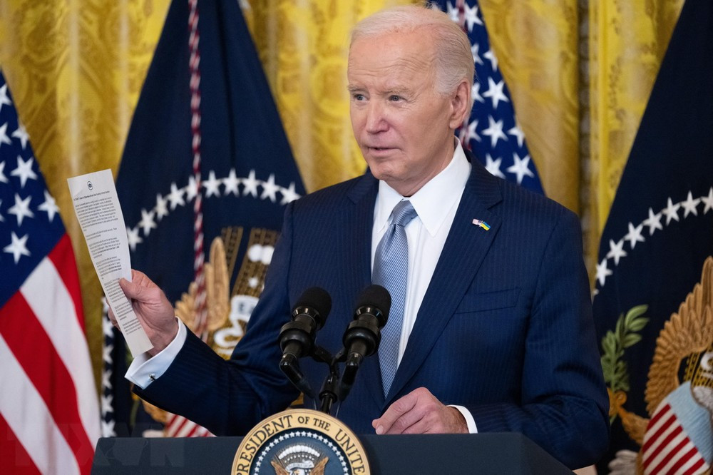 Tổng thống Mỹ Joe Biden phát biểu tại Nhà Trắng ngày 23/2/2024. (Ảnh: AFP/TTXVN)