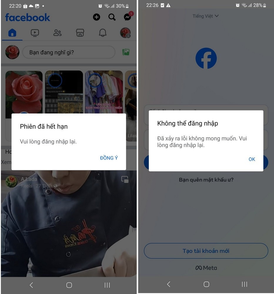 Nhiều người dùng bị đăng xuất ra khỏi thiết bị và không thể đăng nhập trở lại vào tài khoản Facebook (Ảnh chụp màn hình).