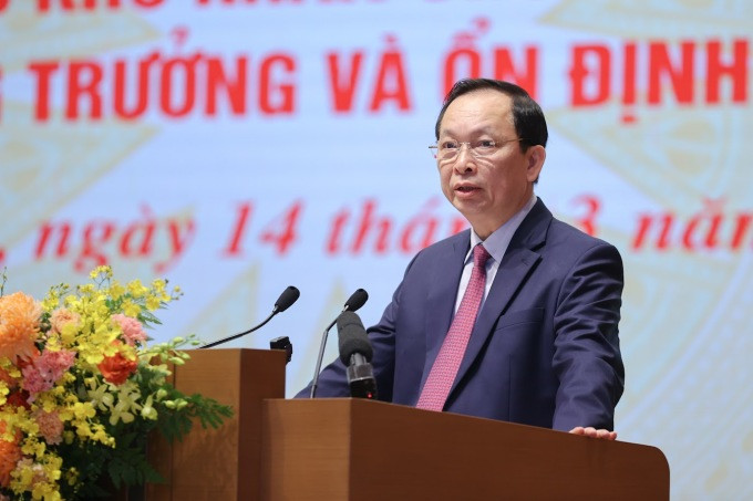 Phó thống đốc Ngân hàng Nhà nước Đào Minh Tú phát biểu tại hội nghị về chính sách tiền tệ, tháo gỡ khó khăn cho sản xuất, kinh doanh, ngày 14/3. Ảnh: VGP