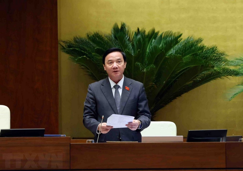 Phó Chủ tịch Quốc hội Nguyễn Khắc Định điều hành phiên chất vấn và trả lời chất vấn. (Ảnh: Phạm Kiên/TTXVN)