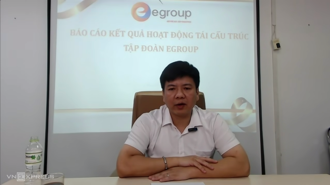 Ông Nguyễn Ngọc Thủy - Chủ tịch Tập đoàn Egroup, trong cuộc gặp trực tuyến với cổ đông và nhà đầu tư, tháng 8/2023. Ảnh chụp màn hình