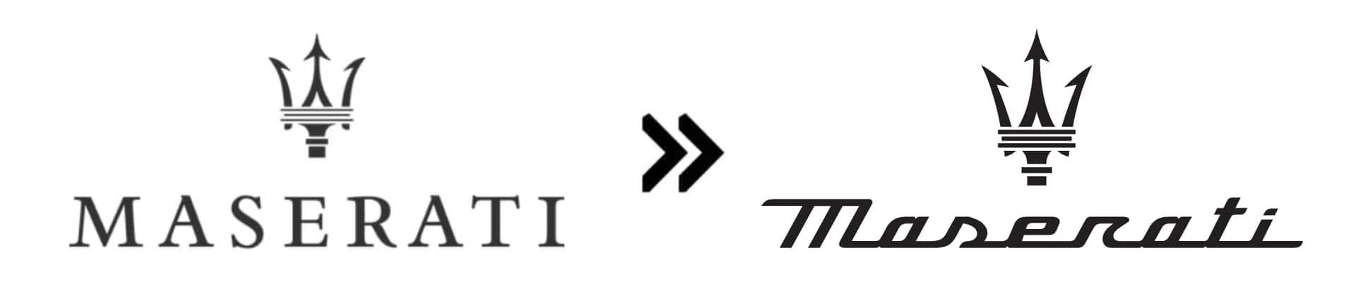 Maserati (2020): Maserati đã đơn giản hóa logo một lần vào năm 2015 và tới 2020 lại làm... ngược lại. Giao diện phông chữ mới trong logo nhìn phức tạp hơn đáng kể, biểu tượng đinh ba phía trên cũng được làm chi tiết hơn - Ảnh: Motor1