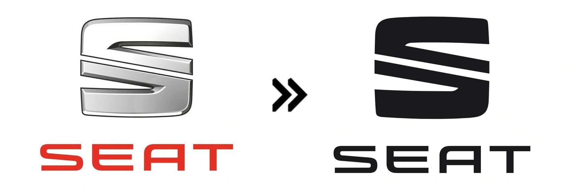Seat (2017): Logo Seat được “tiêu chuẩn hóa” vào năm 2017 với 2 cách đổi logo thường gặp nhất: Đơn giản hóa giao diện 3D về 2D và đổi màu về đen - trắng - Ảnh: Motor1