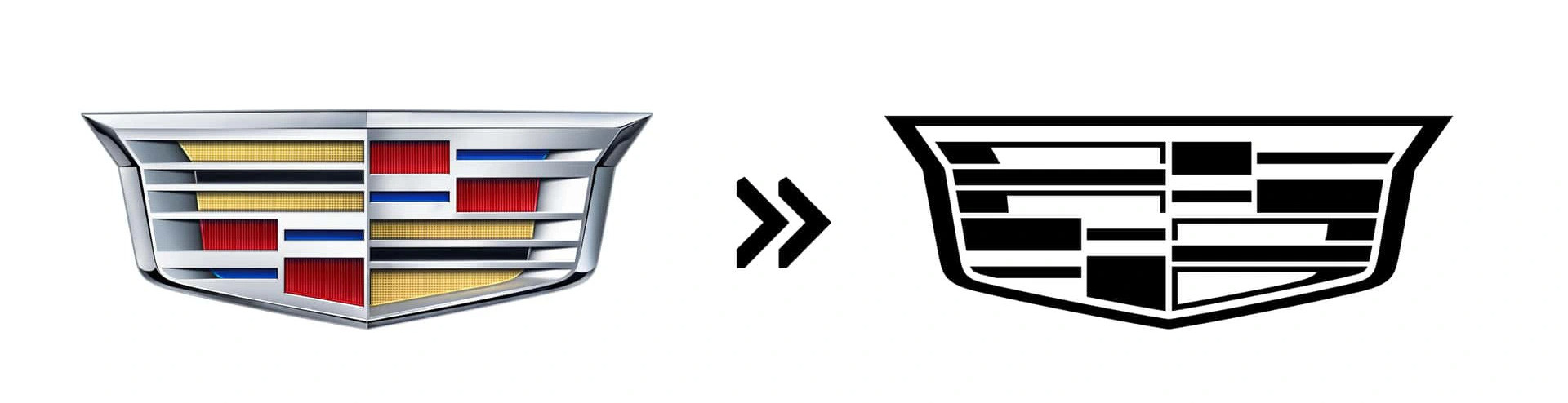 Cadillac (2021): Cadillac đã mạnh tay làm lại logo của mình vào 2 năm trước, khi toàn bộ màu sắc bên trong đã bị loại bỏ và thay bằng các tông xám - đen - trắng. Giao diện 3D cũng được thay bằng loại 2D đơn giản hơn - Ảnh: Motor1