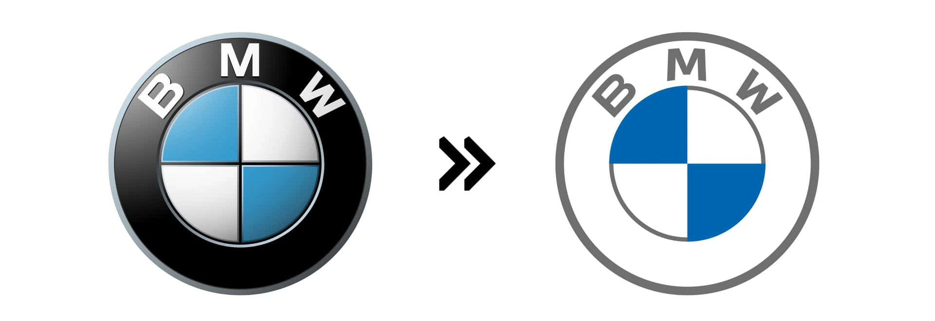BMW (2021): Tương tự đối thủ đồng hương, BMW cũng đơn giản hóa logo của mình nhưng sớm hơn một năm. Vòng tròn bên ngoài đổi màu từ đen sang trắng, tông màu xanh được thay mới, đồng thời toàn bộ hiệu ứng 3D bị loại bỏ - Ảnh: Motor1