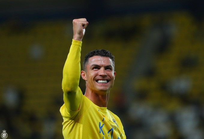 Ronaldo mừng bàn thắng trong trận Al Nassr hạ Al Tai 5-1 ở Saudi Pro League ngày 30/3. Ảnh: Al Nassr