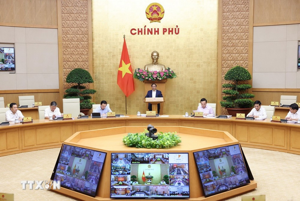 Thủ tướng Phạm Minh Chính chủ trì phiên họp Chính phủ thường kỳ tháng 3/2024 và Hội nghị Chính phủ với địa phương. (Ảnh: Dương Giang/TTXVN)