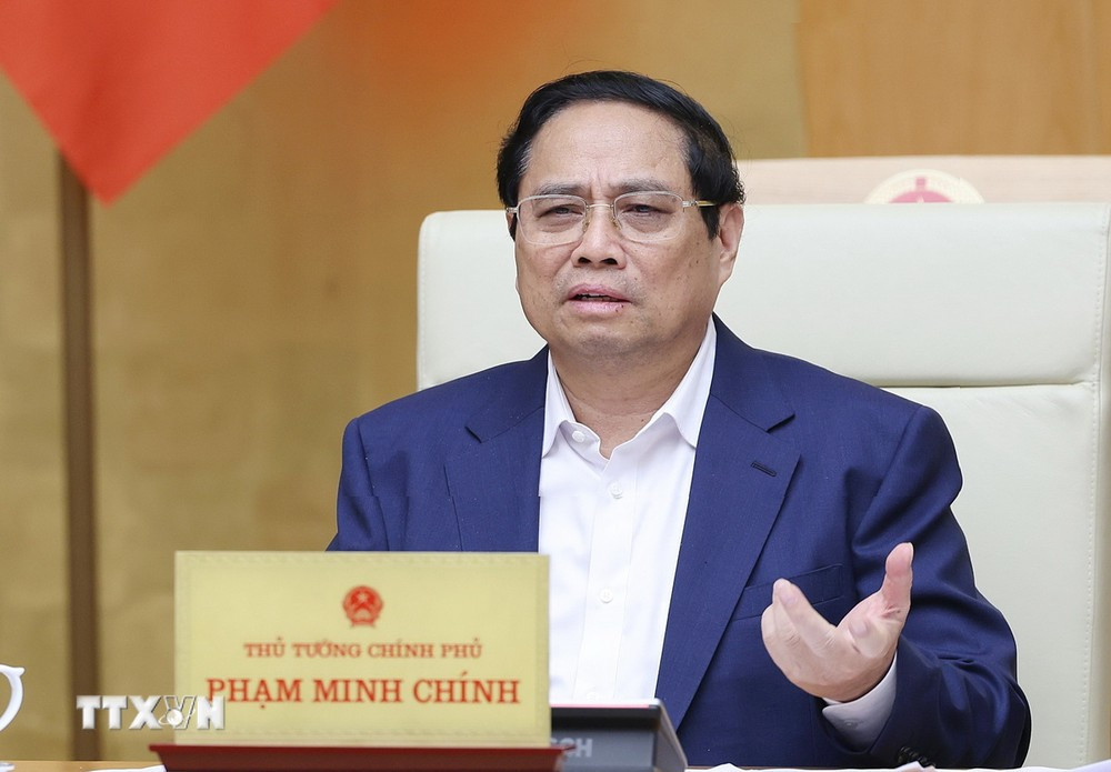 Thủ tướng Phạm Minh Chính chủ trì Phiên họp Chính phủ chuyên đề về xây dựng pháp luật tháng 4 năm 2024. (Ảnh: Dương Giang/TTXVN)