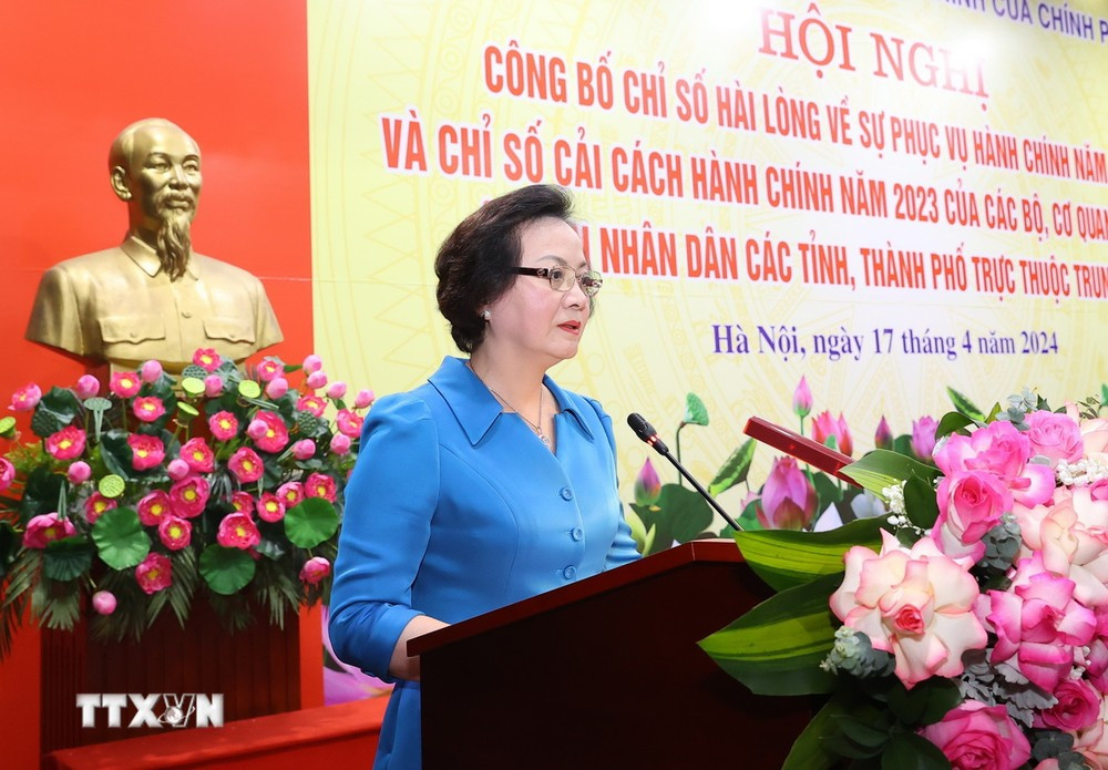 Bộ trưởng Bộ Nội vụ Phạm Thị Thanh Trà, Phó Trưởng ban Chỉ đạo cải cách hành chính của Chính phủ. (Ảnh: Văn Điệp/TTXVN)