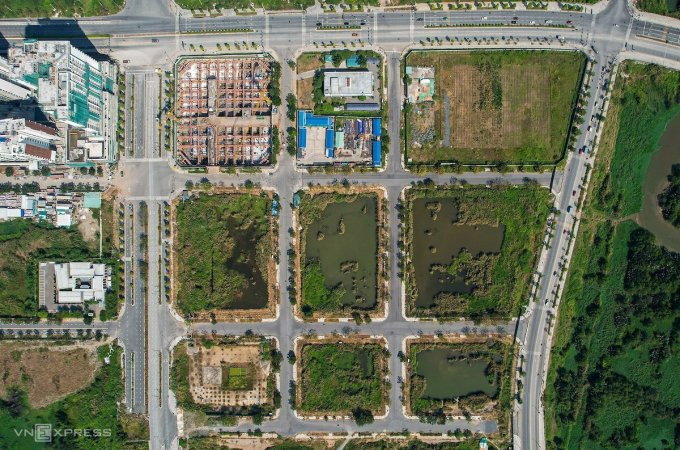 Vị trí 4 lô đất trúng đấu giá của các doanh nghiệp tại Thủ Thiêm. Ảnh: Quỳnh Trần