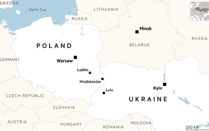 Vị trí Ba Lan và Ukraine. Đồ họa:Financial Times