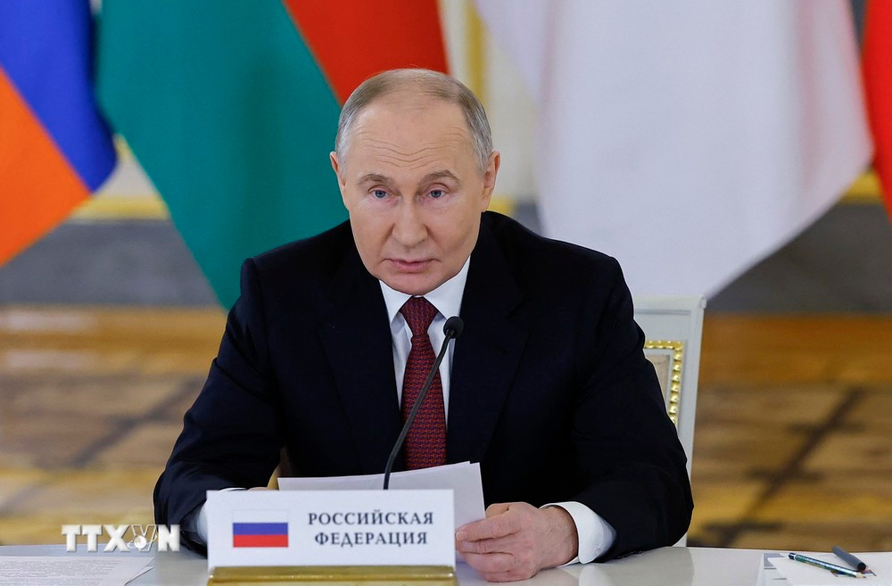 Tổng thống Nga Vladimir Putin phát biểu tại thủ đô Moskva ngày 8/5. (Ảnh: AFP/TTXVN)