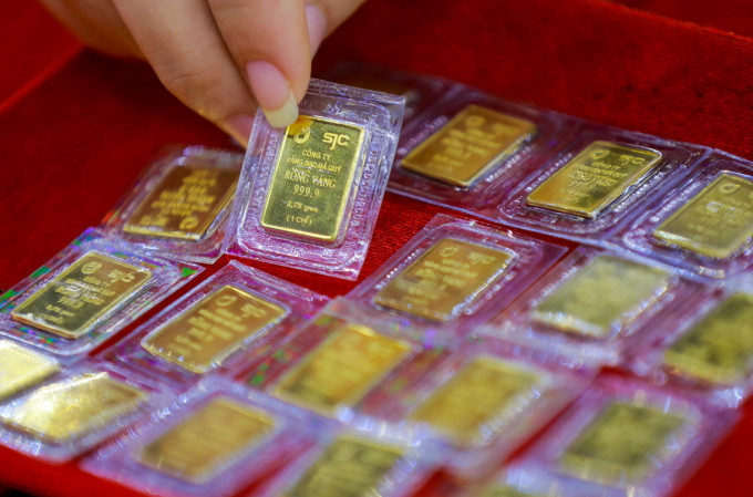 Vàng SJC tại tiệm vàng ở quận Bình Thạnh. Ảnh: Quỳnh Trần