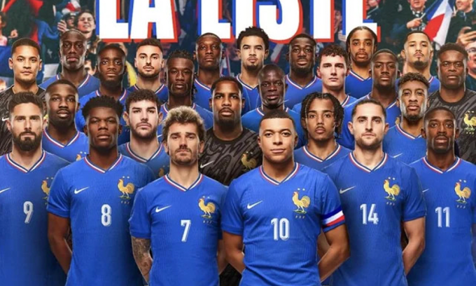 Danh sách 25 tuyển thủ Pháp dự Euro 2024 tại Đức. Ảnh: FFF
