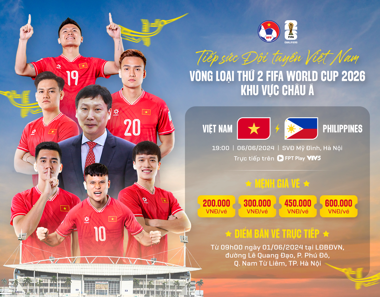 Vé xem trận Việt Nam - Philippines được mở bán trực tiếp từ ngày 1-6 - Ảnh: VFF