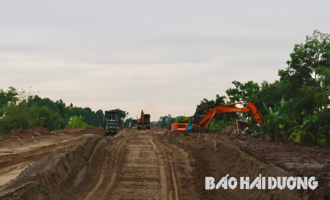 Ảnh trang trong: Dự án xây đường tránh đường tỉnh 391 qua địa bàn thị trấn Tứ Kỳ và xã Văn Tố khối lượng thi công đạt hơn 50%, dự kiến hoàn thành tháng 1/2025