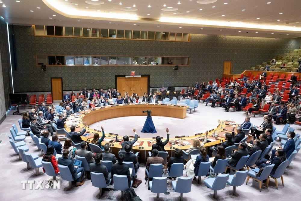 Toàn cảnh phiên họp Hội đồng Bảo an Liên hợp quốc tại New York, Mỹ về nghị quyết chấm dứt xung đột Israel-Hamas ở Dải Gaza, ngày 10/6/2024. (Ảnh: THX/TTXVN)