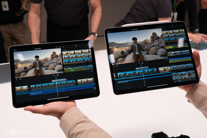 iPad Air M2 phiên bản 11 inch (trái) và 13 inch (phải). Ảnh: Tuấn Hưng