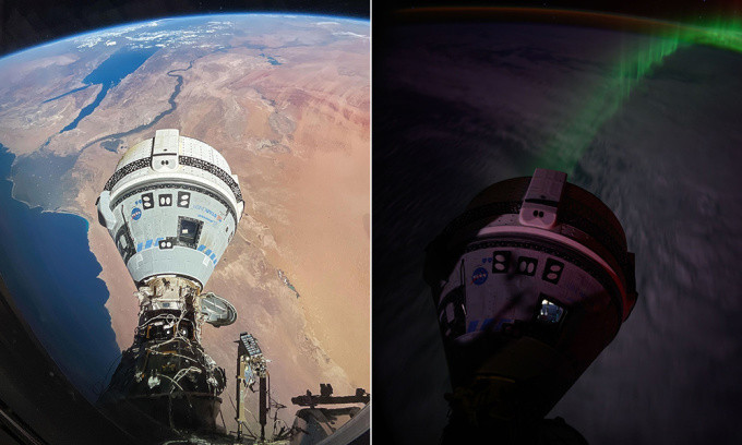Tàu Starliner ghép nối với trạm ISS phía trên bờ biển Địa Trung Hải (trái) và Ấn Độ Dương (phải). Ảnh: NASA/Matt Dominick