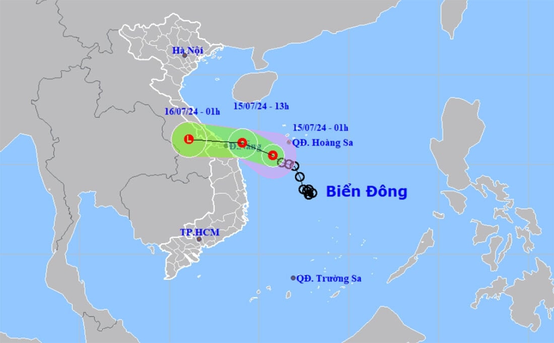 Dự báo đường đi của áp thấp nhiệt đới. (Ảnh: Trung tâm Dự báo khí tượng thuỷ văn quốc gia)