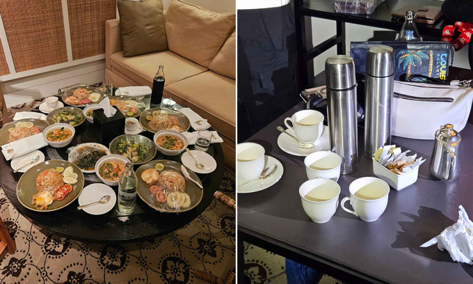 Bàn ăn và cốc trà cà phê tại hiện trường trong phòng 502 tại khách sạn 5 sao Grand Hyatt Erawan ở Bangkok. Ảnh: PBS