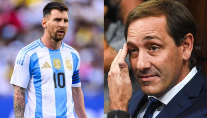Thủ quân Lionel Messi và Thứ trưởng Thể thao Argentina Julio Garro. Ảnh: El Destape
