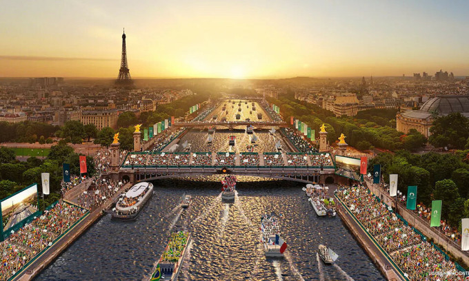 Phối cảnh lễ khai mạc Olympic Paris 2024. Ảnh: AFP