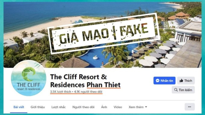 Trang facebook giả mạo khu The Cliff Resort & Residences.