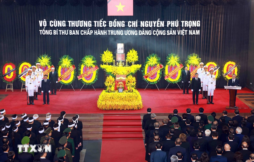 Lễ truy điệu Tổng Bí thư Nguyễn Phú Trọng. (Ảnh: TTXVN)
