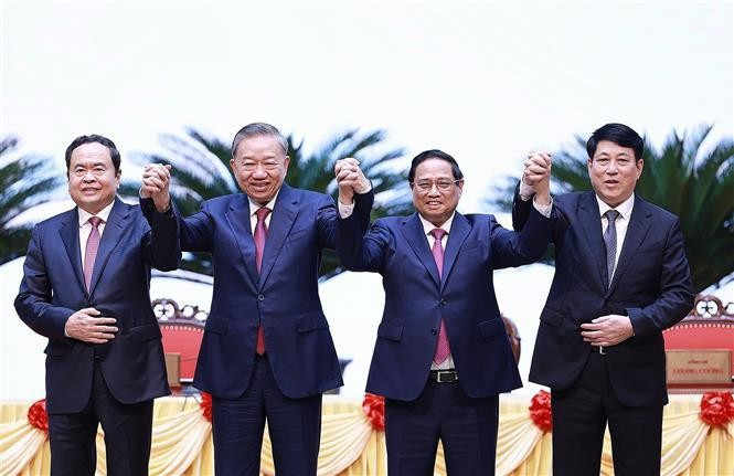 From left: National Assembly Chairman Tran Thanh Man, Party General Secretary and State President To Lam, Prime Minister Pham Minh Chinh, and Standing member of the Party Central Committee’s Secretariat Luong Cuong. (Photo: VNA)