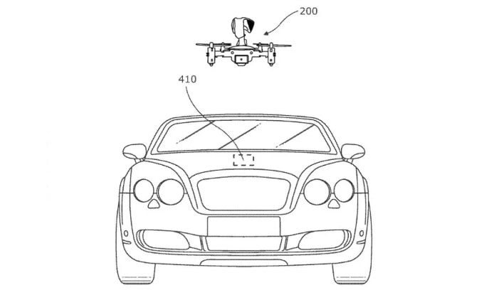 Miêu tả vị trí của drone trên xe Bentley trong đơn xin cấp bằng sáng chế. Ảnh: Bentley