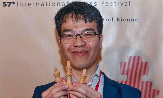 Lê Quang Liêm sau chức vô địch Biel Grandmasters tại Trung tâm Hội nghị Biel, Thụy Sĩ ngày 25/7/2024. Ảnh: BCF