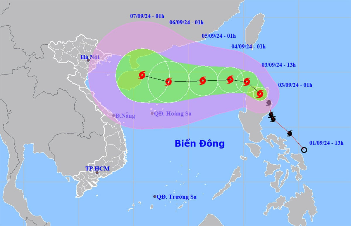 Dự báo đường đi và cường độ của bão Yagi. (Nguồn: NCHMF)