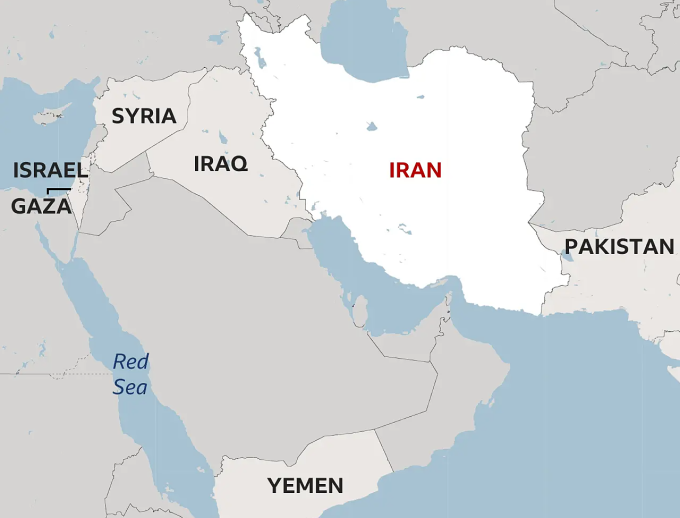 Vị trí Iran - Israel. Đồ họa: BBC