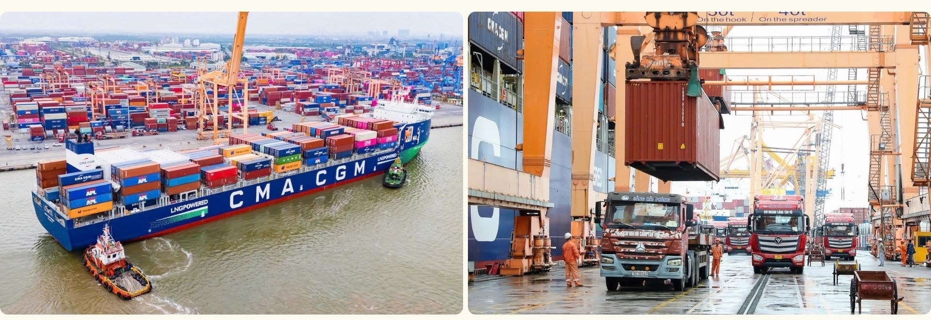 Tàu CMA CGM VISBY chạy bằng nhiên liệu LNG (khí tự nhiên hóa lỏng) cập cảng và làm hàng tại Chi nhánh cảng Tân Vũ ngày 27-10.