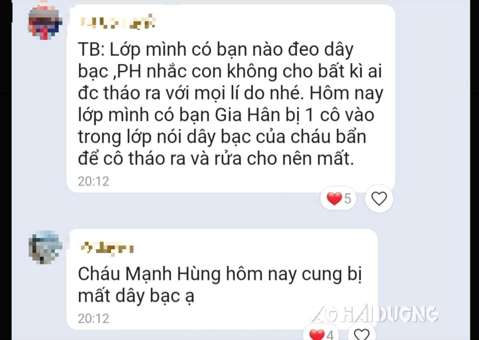 Nhiều học sinh ở lớp 1B bị mất dây bạc sau giờ nghỉ trưa