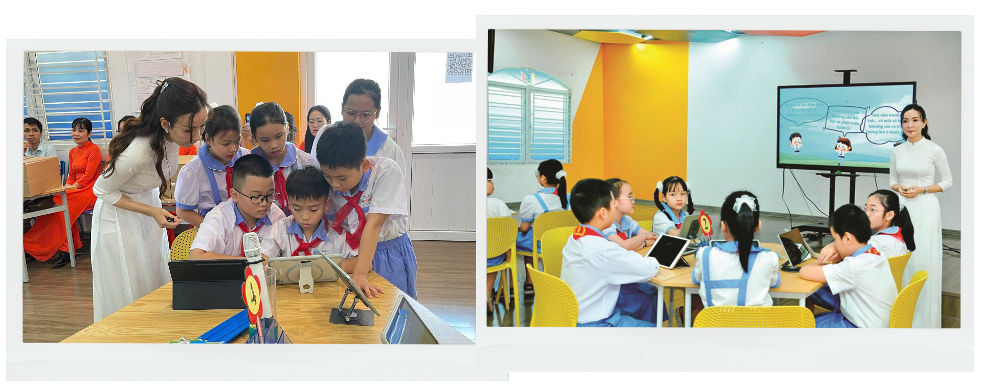 Cô và trò Trường tiểu học Đinh Tiên Hoàng (quận Hồng Bàng) trong tiết học chuyên đề