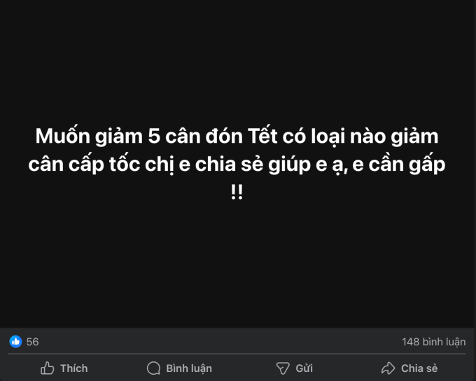 Một bài viết tìm thuốc giảm cân cấp tốc đón Tết đăng trên Facebook. Ảnh chụp màn hình