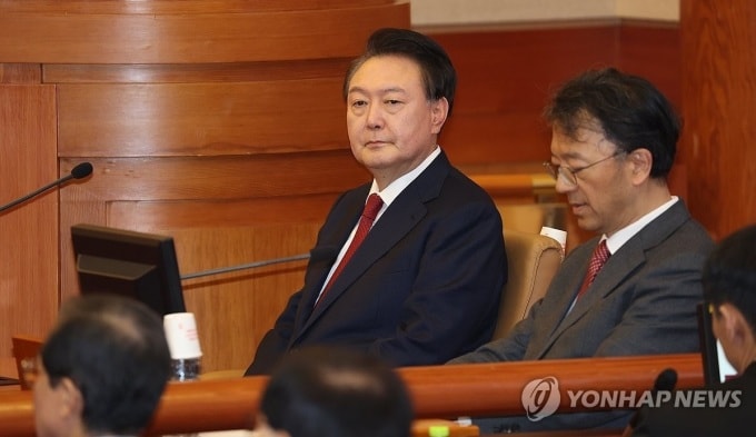 Tổng thống Yoon Suk-yeol tại Tòa án Hiến pháp ở Seoul ngày 21/1 (Ảnh: YONHAP)
